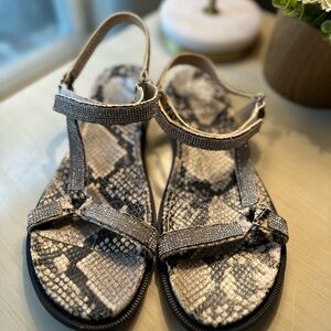 Vince Camuto, snakeskin Pattern Sandals with Rhinestone Straps